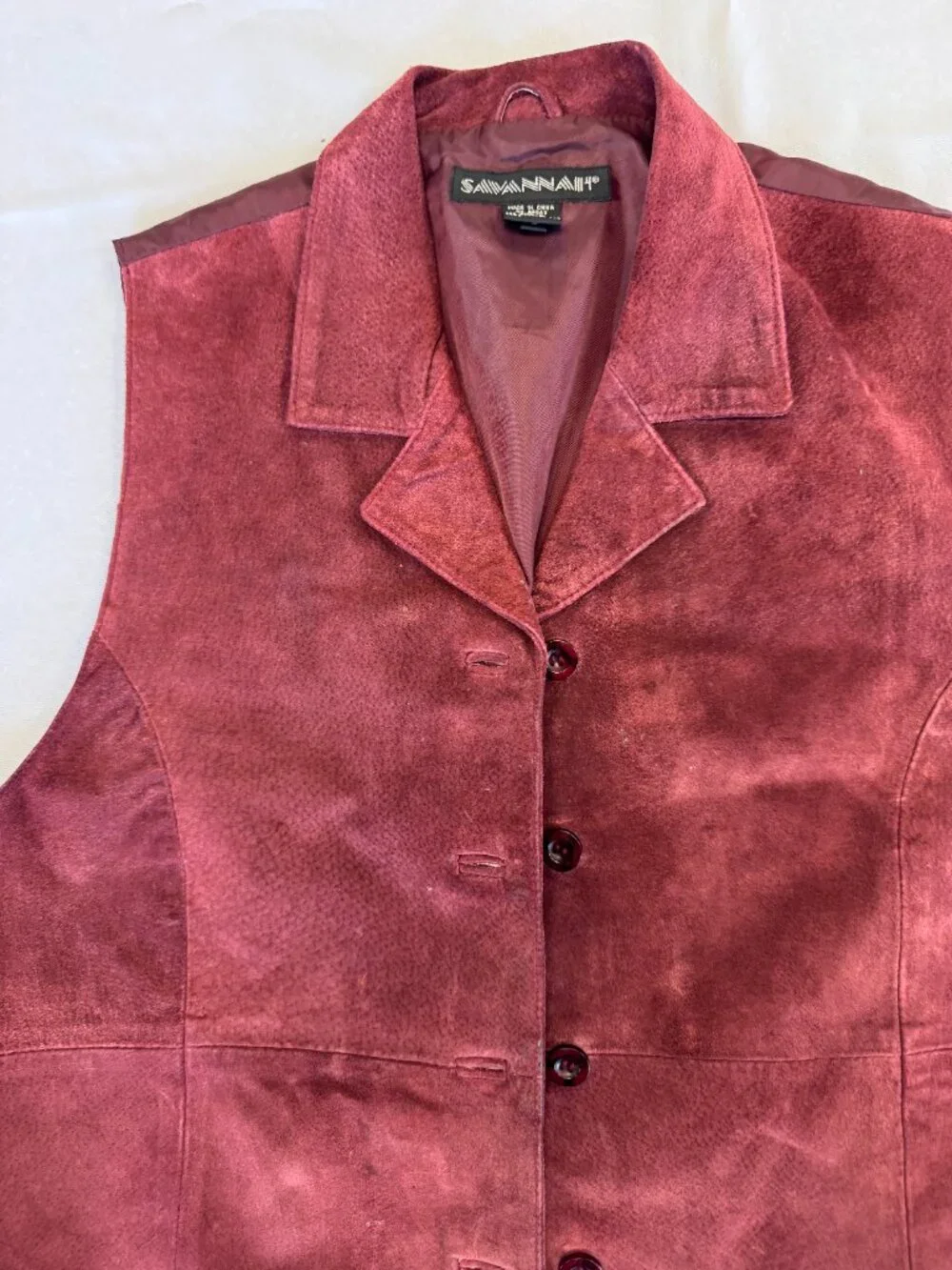 Savannah Suede Leather Burgandy Wine Vest Vintage Western Size L